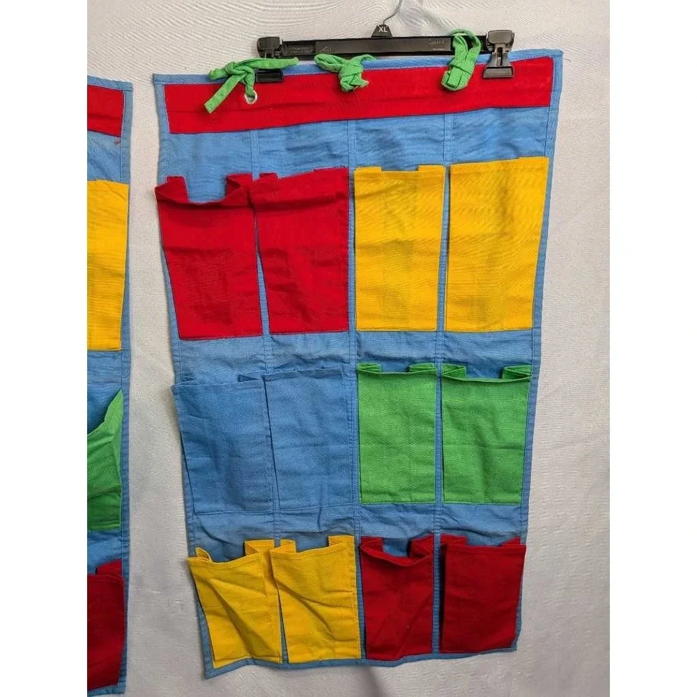 Vintage Classroom Hanging Pocket Organizer Red Yellow‎ Green Blue 2 Pc Set